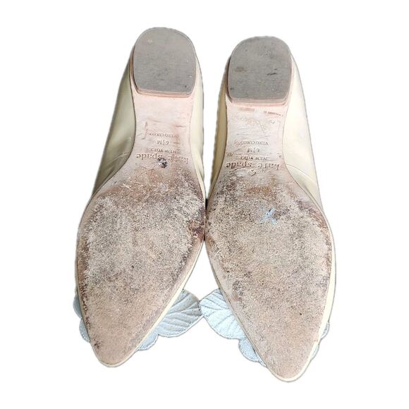 Kate Spade Patent Leather Pointed Toe Ballet Flat Shoes W/ Flowers Size 6.5 - Picture 5 of 7